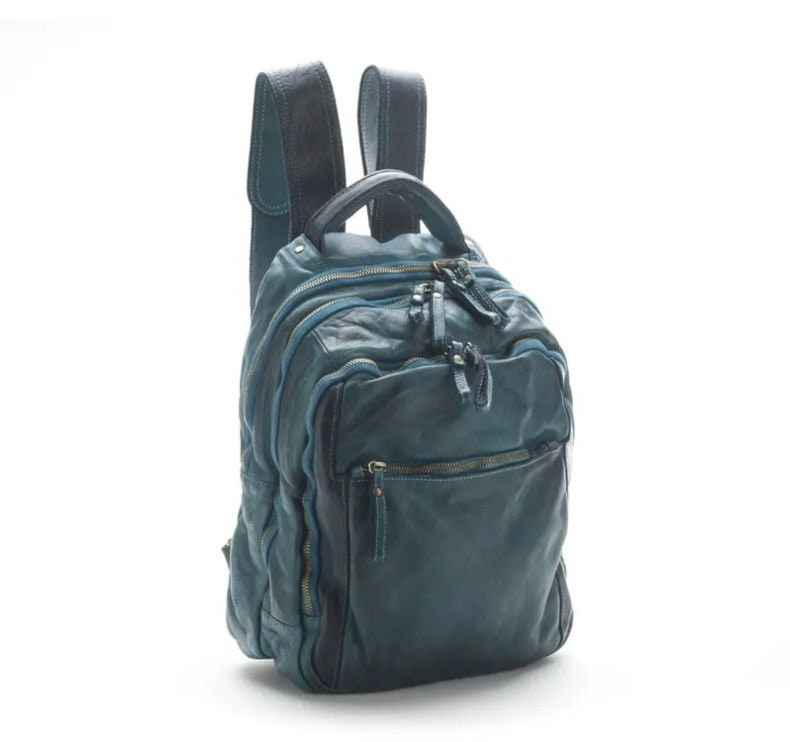 BZNA Bag Bernd Petrol Backpacker Designer Rucksack Unisex Ledertasche Schultertasche