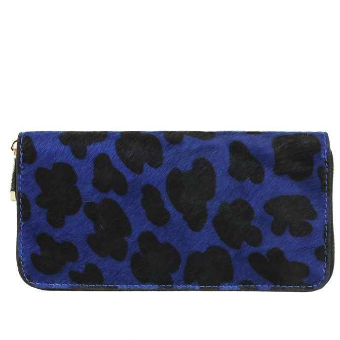 BZNA Berlin Fell Baya MACULATO BLU Echtfell  Wallet Leather Leder Portemonnaie Geldbörse Clutch