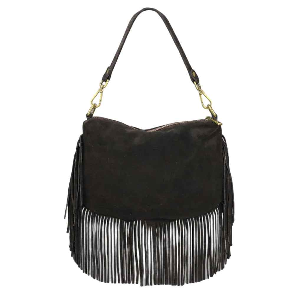 BZNA Bag Siefra Braun Fransen  Schultertasche Designer Damen Handtasche Italy