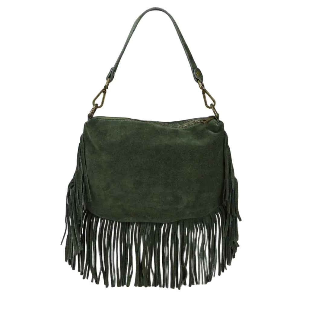 BZNA Bag Siefra Grün Fransen  Schultertasche Designer Damen Handtasche Italy