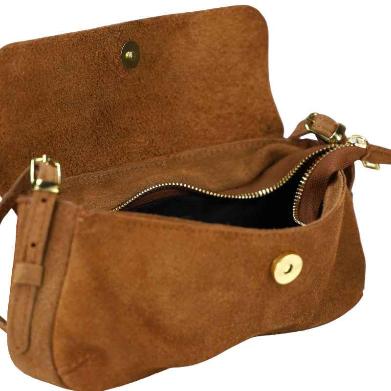 BZNA Bag Elli Taupe Wildleder Leder Italy Damen Clutch Handtasche Schultertasche