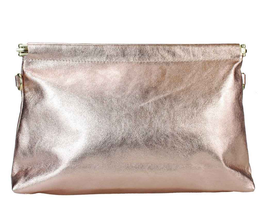 BZNA Bag Zoey Oro Rosa Metalicca Leder Italy Damen Clutch Handtasche Schultertasche
