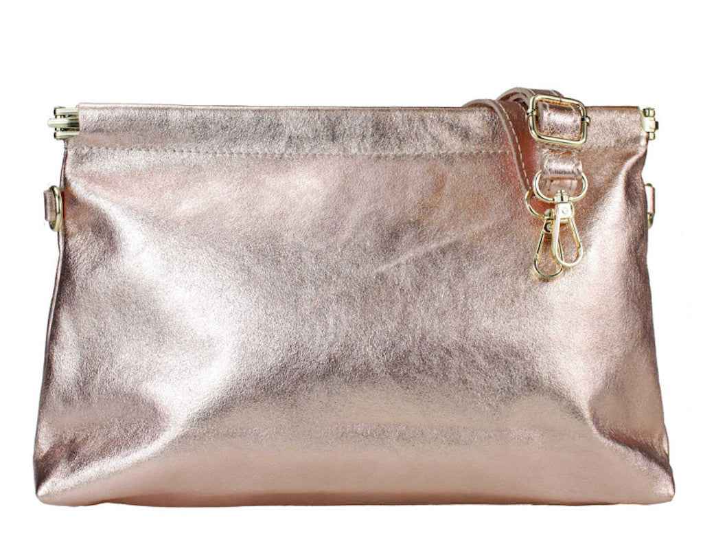 BZNA Bag Zoey Oro Rosa Metalicca Leder Italy Damen Clutch Handtasche Schultertasche