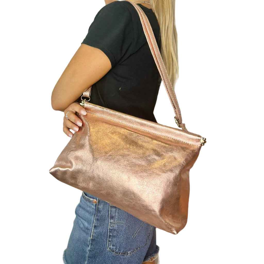 BZNA Bag Zoey Argento Metalicca Leder Italy Damen Clutch Handtasche Schultertasche