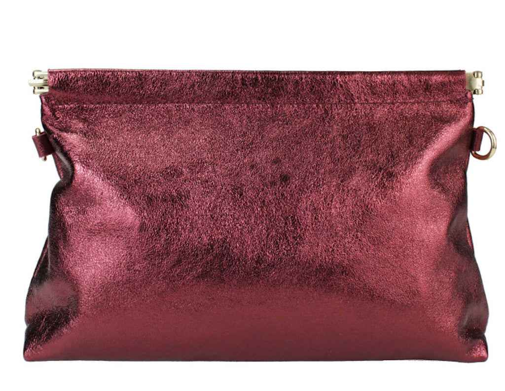 BZNA Bag Zoey Bordeaux Metalicca Leder Italy Damen Clutch Handtasche Schultertasche