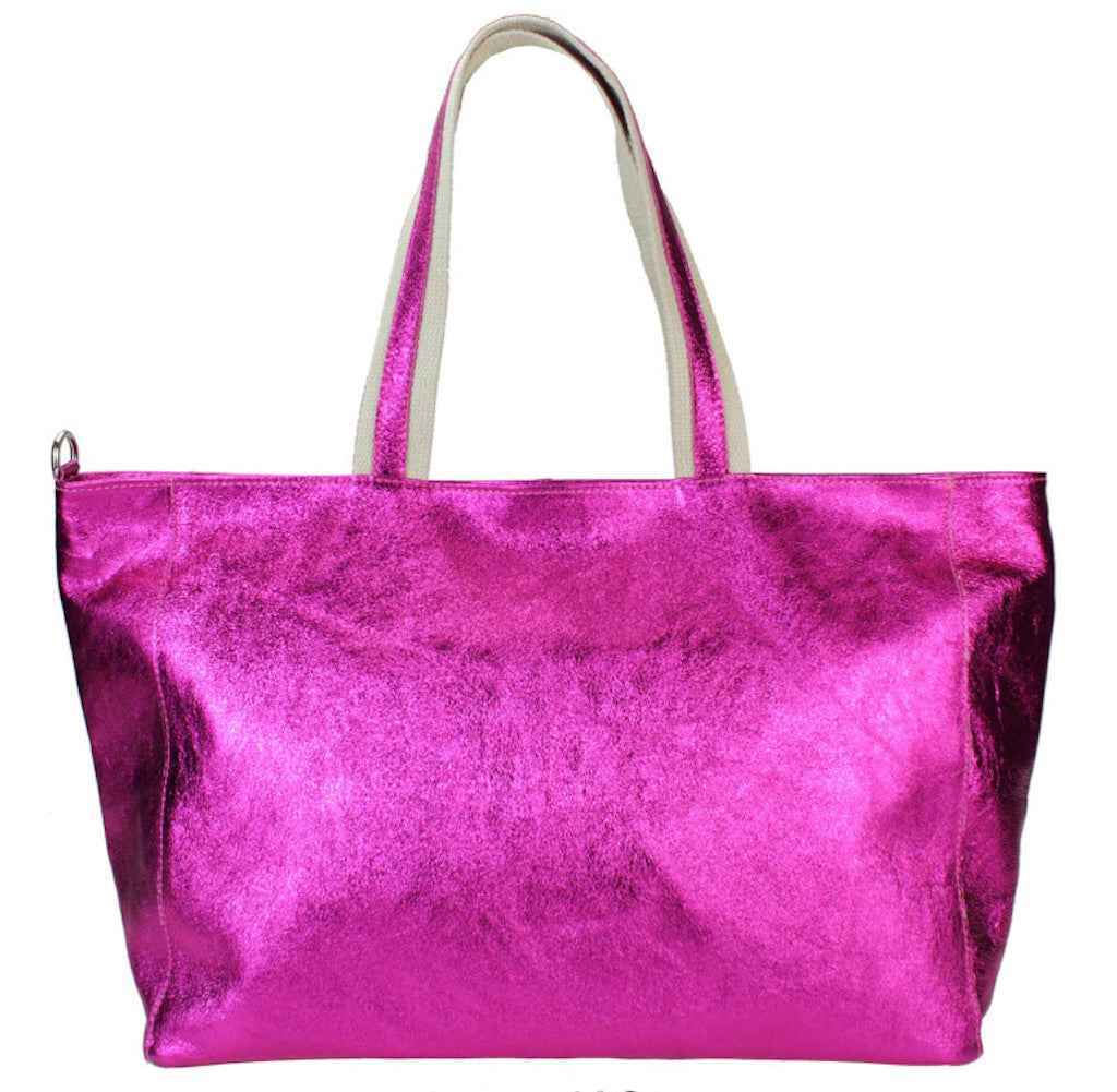 BZNA Bag BO5577 Fuxia Metalicca Leder Italy Damen Handtasche Schultertasche Shopper