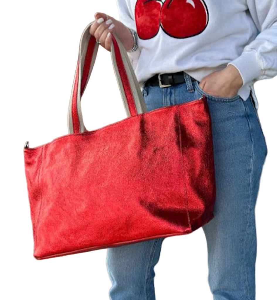 BZNA Bag Yemina Verde Militare Metalicca Leder Italy Damen Handtasche Schultertasche Shopper