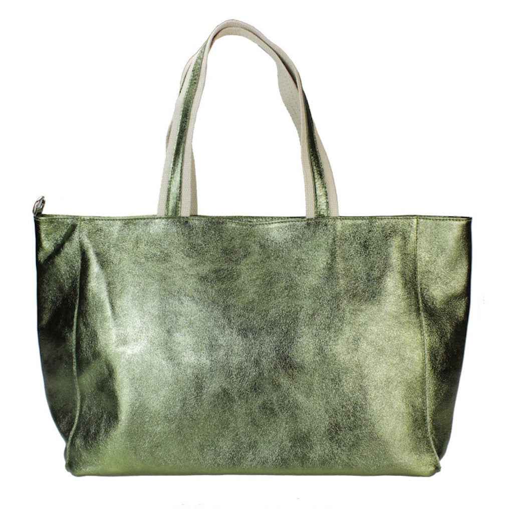BZNA Bag Yemina Verde Militare Metalicca Leder Italy Damen Handtasche Schultertasche Shopper