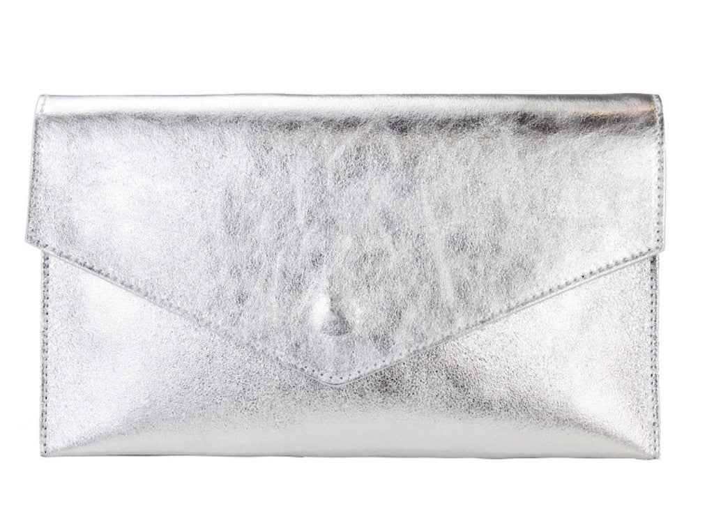 BZNA Bag Xyla Argento Metalicca Leder Italy Damen Brieftaschen Clutch Handtasche Schultertasche