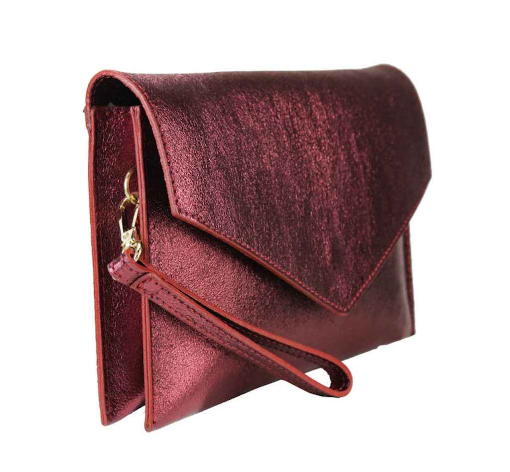 BZNA Bag Xyla Bordeaux Metalicca Leder Italy Damen Brieftaschen Clutch Handtasche Schultertasche