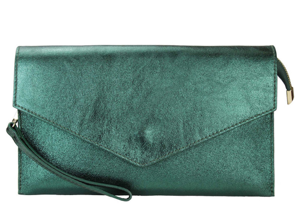 BZNA Bag Xyla Verde Metalicca Leder Italy Damen Brieftaschen Clutch Handtasche Schultertasche - B Z N A