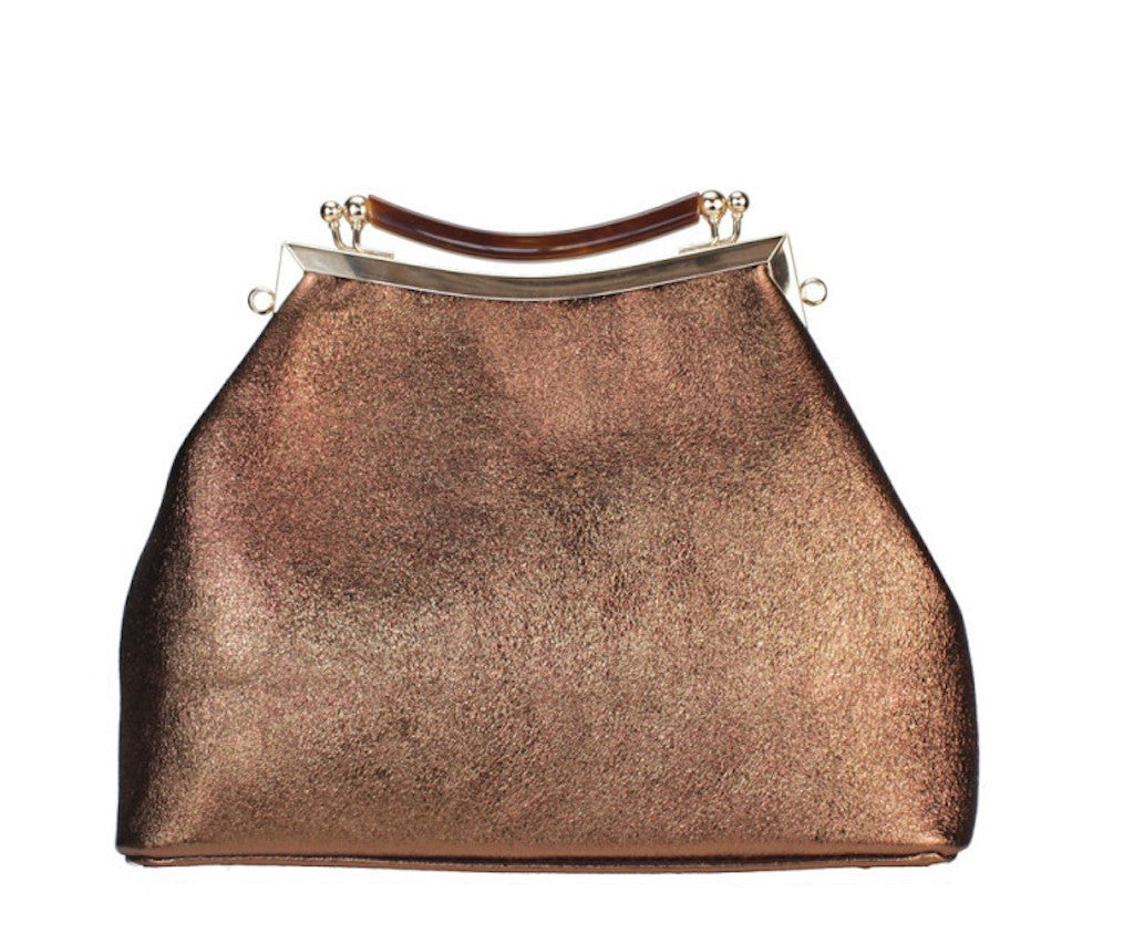 BZNA Bag Xavienne Marrone Metalicca Leder Italy Damen Clutch Handtasche Schultertasche - B Z N A