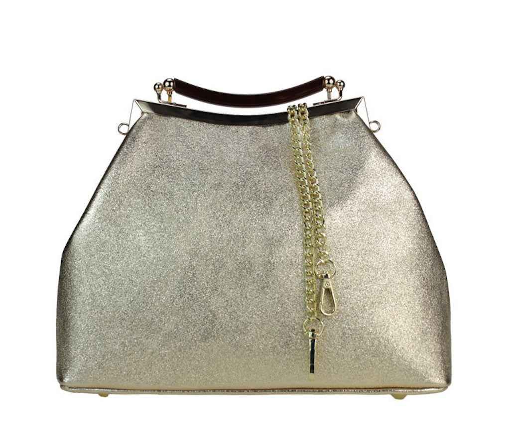 BZNA Bag Xavienne Bronze Metalicca Leder Italy Damen Clutch Handtasche Schultertasche