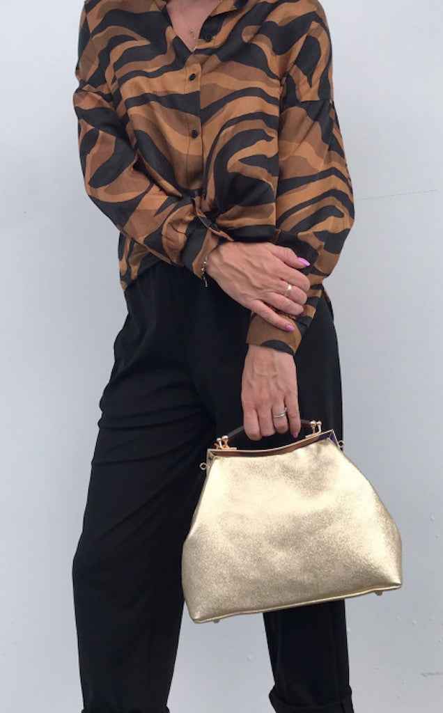 BZNA Bag Xavienne Ferro Metalicca Leder Italy Damen Clutch Handtasche Schultertasche