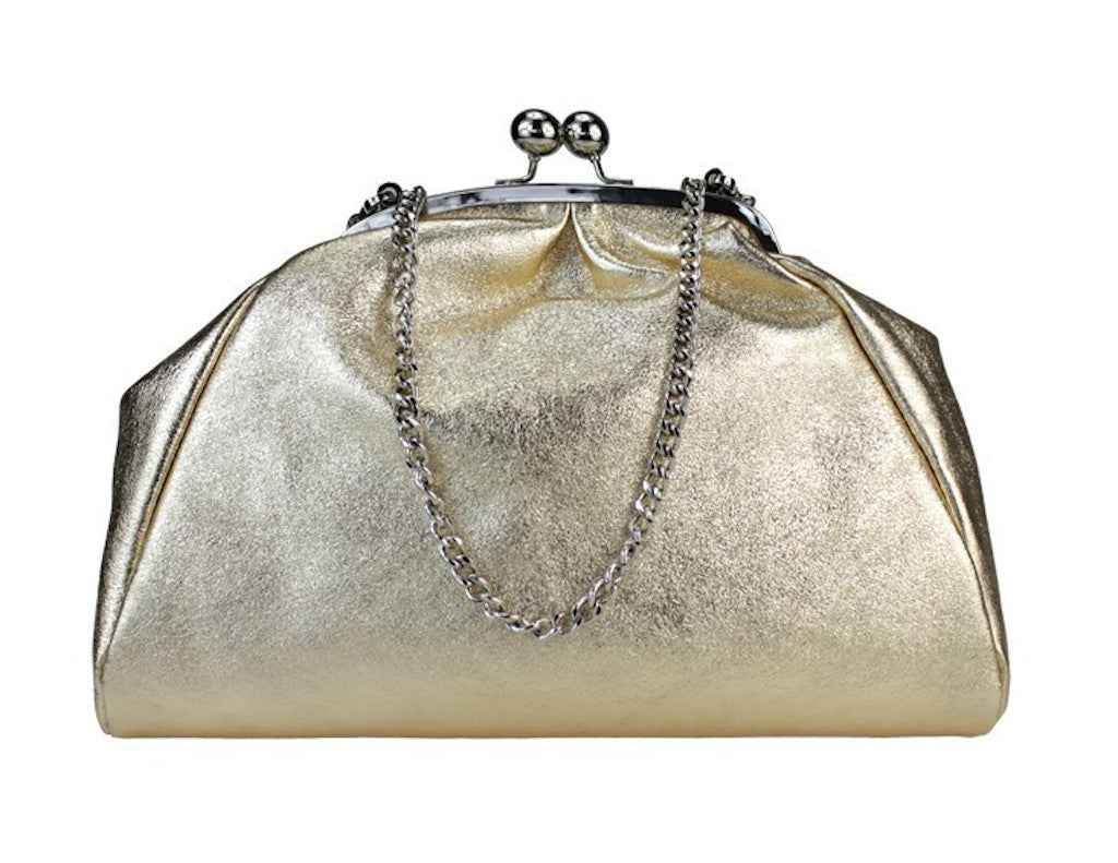 BZNA Bag Xandra Oro Metalicca Leder Italy Damen Clutch Handtasche Schultertasche