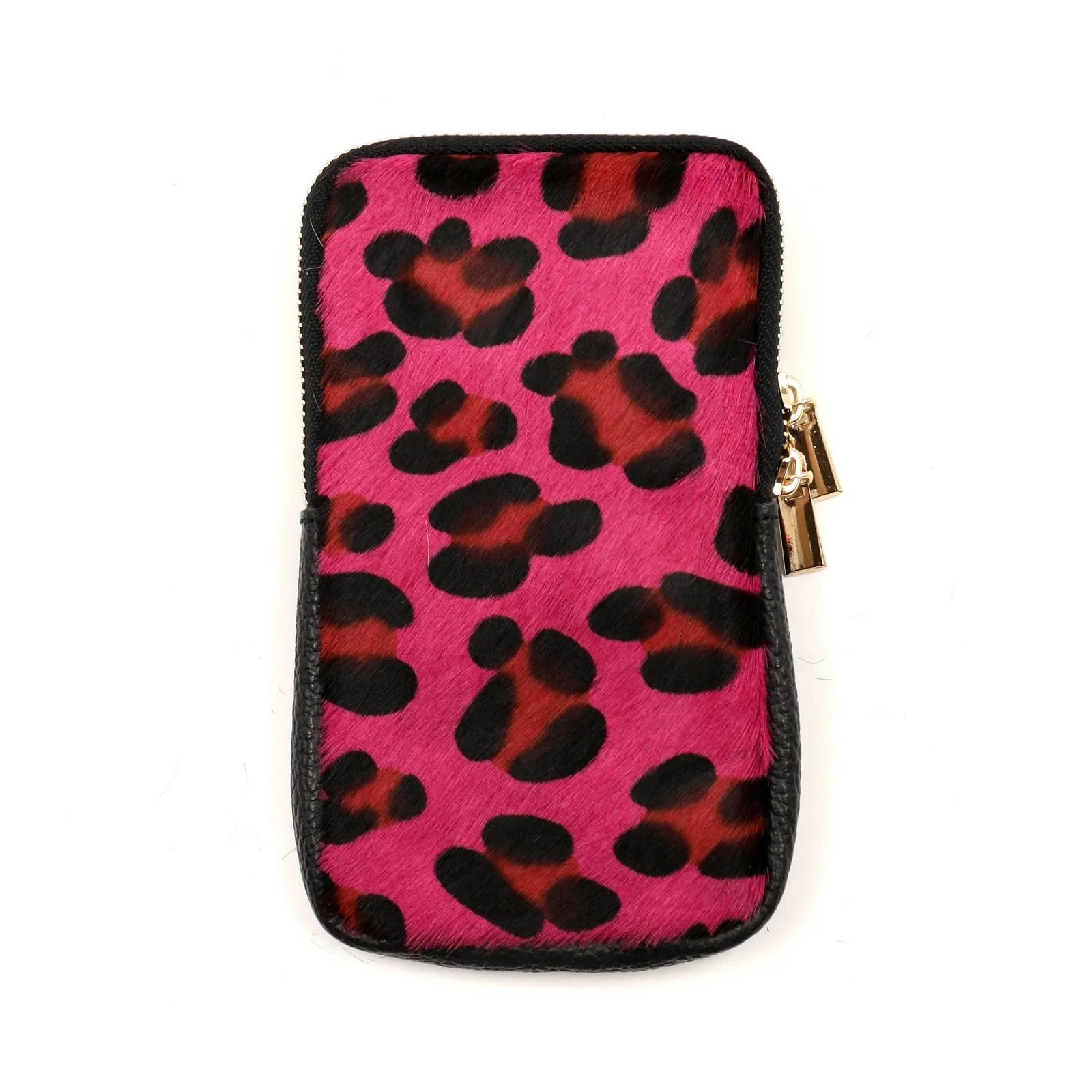 BZNA Bag Mobile Leo Fuxia Handy Umhängetasche aus Leder Felltasche mit Reißverschluss - B Z N A