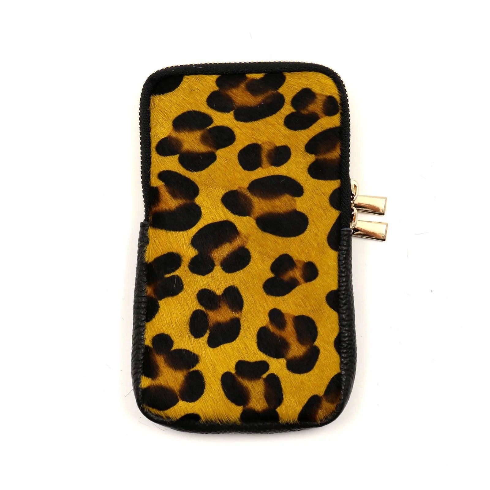 BZNA Bag Mobile Leo Gelb Handy Umhängetasche aus Leder Felltasche mit Reißverschluss - B Z N A