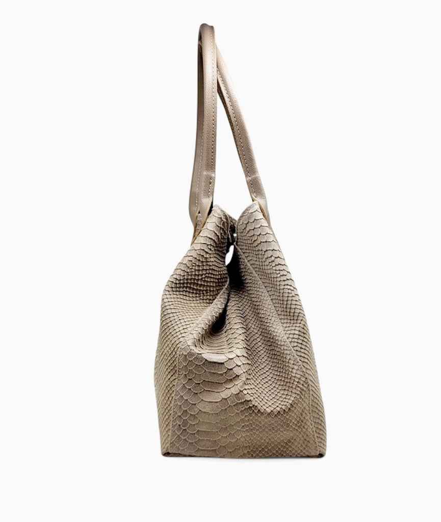 BZNA Bag Ladasha Light Taupe Snake Prägung Leder Italy Damen Shopper Handtasche Schultertasche Tasche