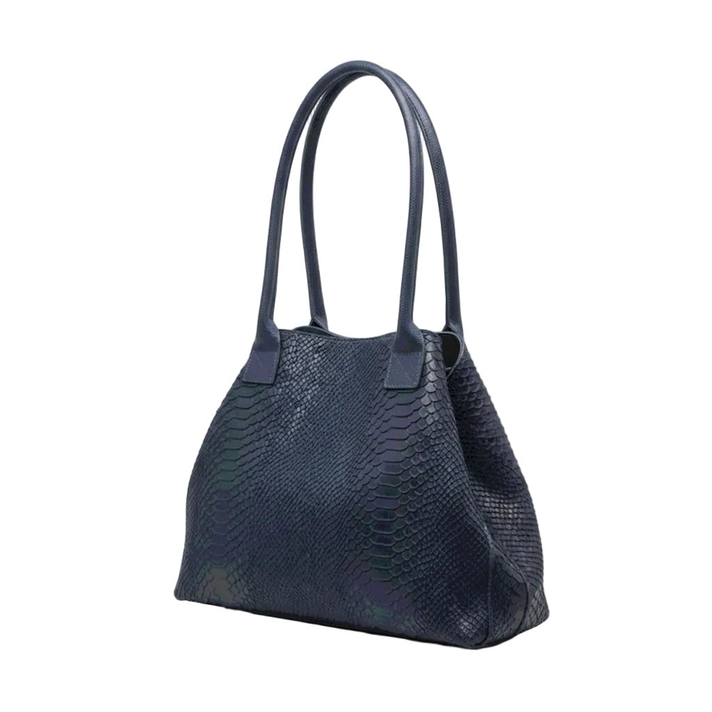 BZNA Bag Ladasha Marineblau Snake Prägung Leder Italy Damen Shopper Handtasche Schultertasche Tasche - B Z N A