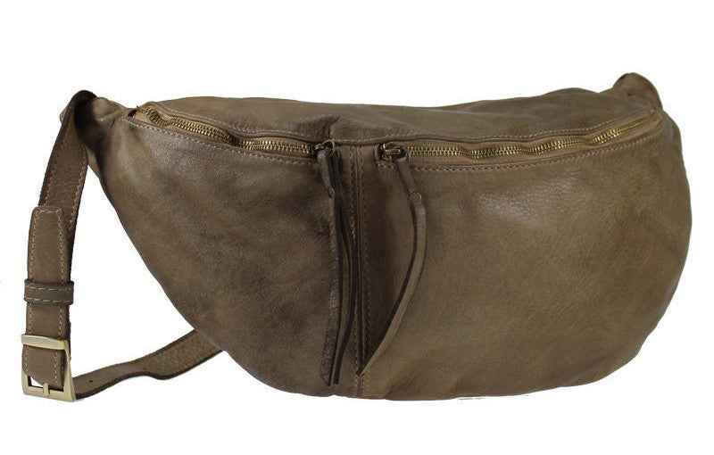 BZNA Bag Luigi Taupe Italy Designer Gürteltasche Bauchtasche Fanny Bag Umhängetasche Schultertasche Tasche Leder Shopper Neu