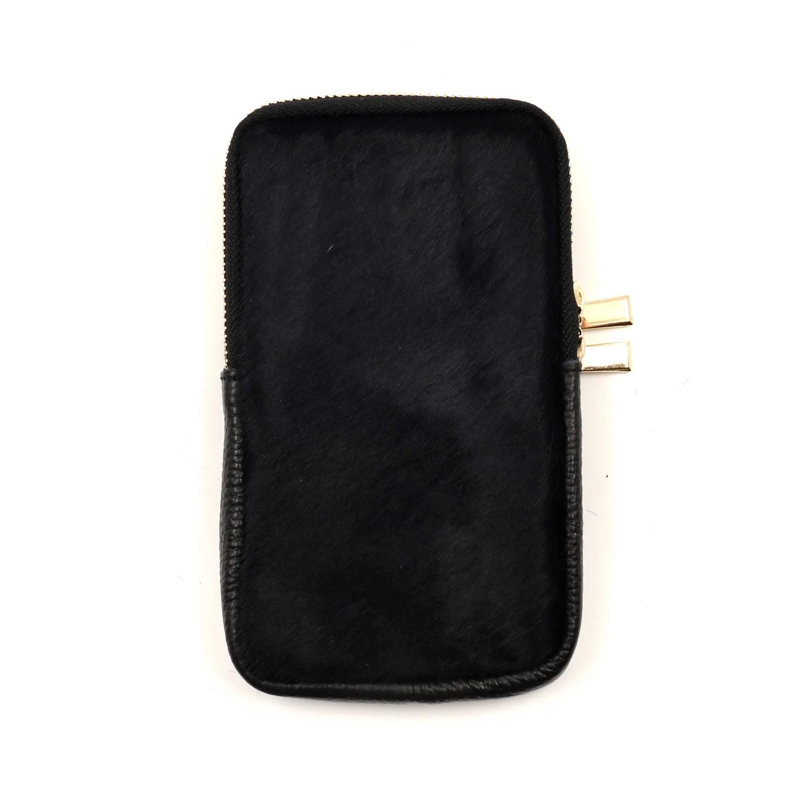 BZNA Bag Mobile Schwarz Handy Umhängetasche aus Leder Felltasche mit Reißverschluss - B Z N A