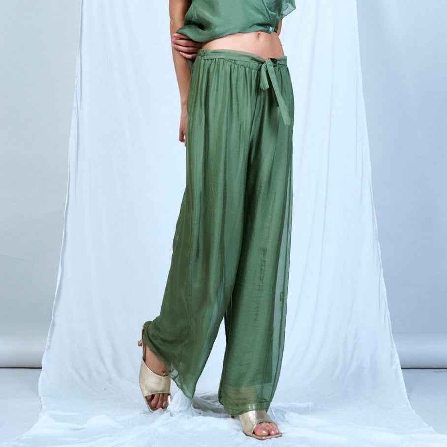 BZNA Hose mit Seide Fließende elastische Taille Chiffon Seidenhose Onesize