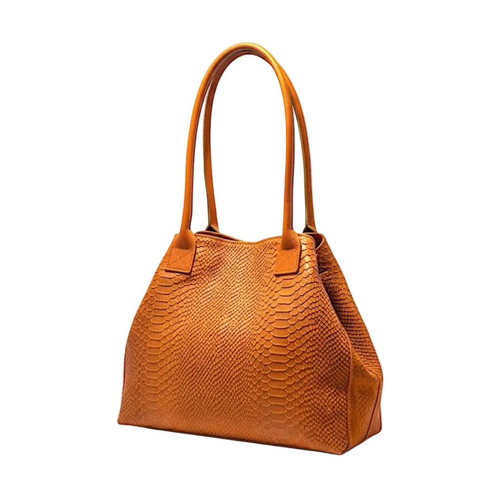 BZNA Bag Ladasha Orange Snake Prägung Leder Italy Damen Shopper Handtasche Schultertasche Tasche - B Z N A