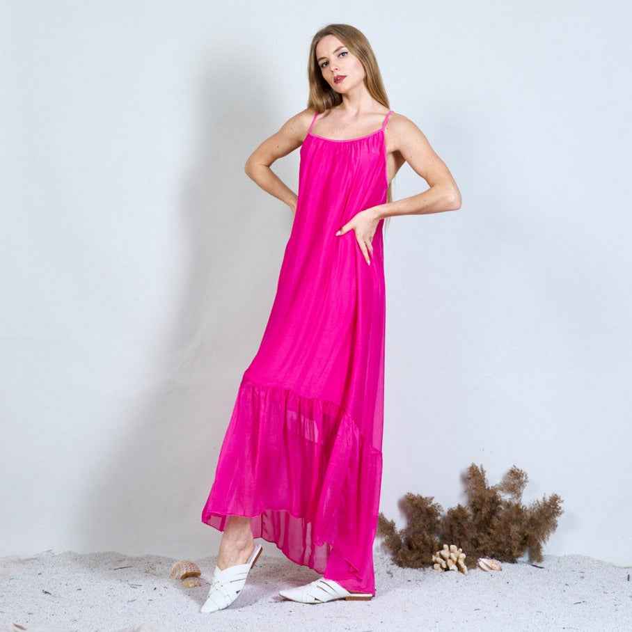 BZNA Ibiza Kleid Rückenfreies Seidenchiffon Langes Kleid Seidenkleid oneSize