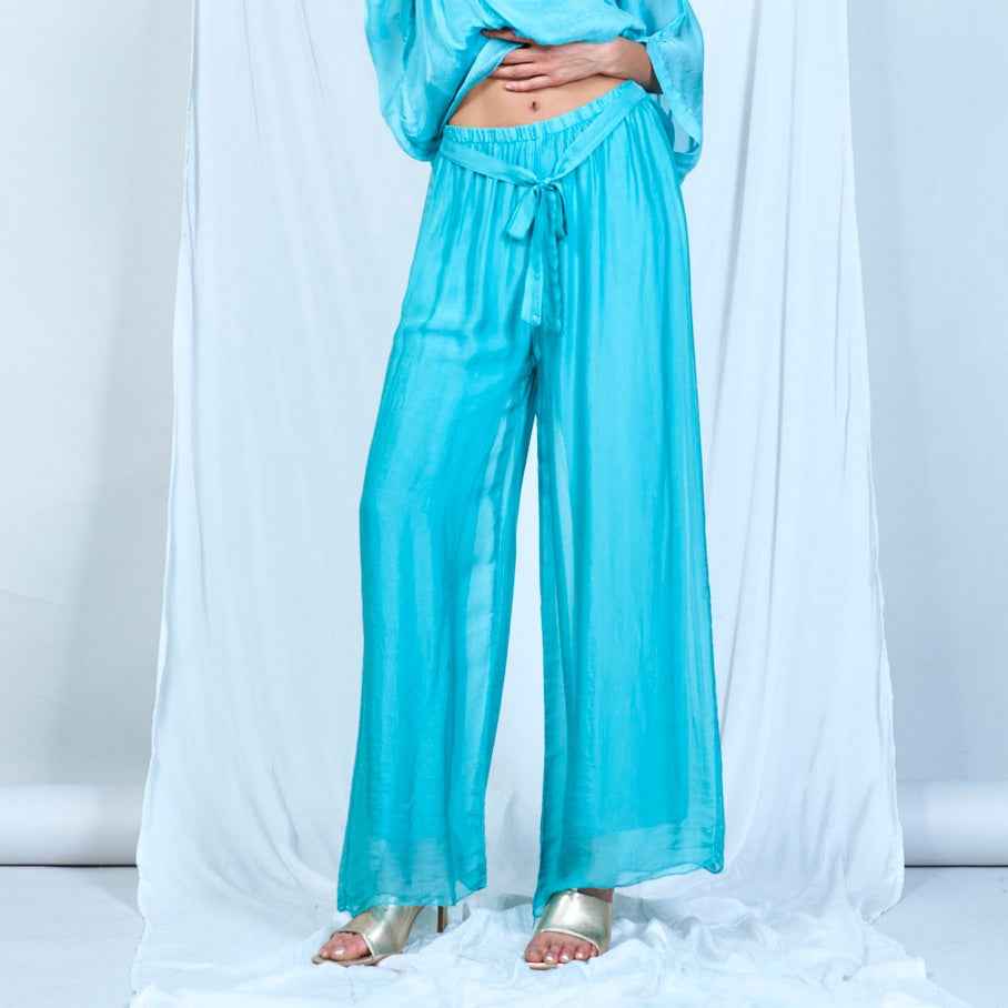 BZNA Hose mit Seide Fließende elastische Taille Chiffon Seidenhose Onesize